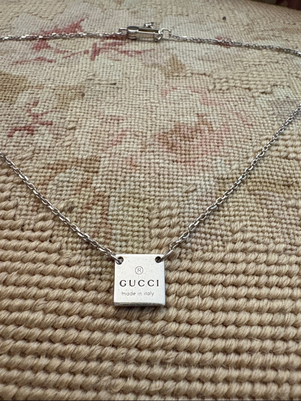 Gucci Silver Square Logo Pendant Necklace